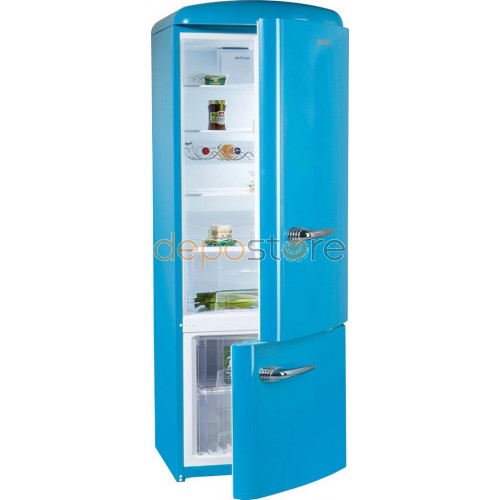 Gorenje RK60319OBL A++, 170 cm, 304 liter, kombinált, alul fagyasztós retró hűtőszekrény, kék színben