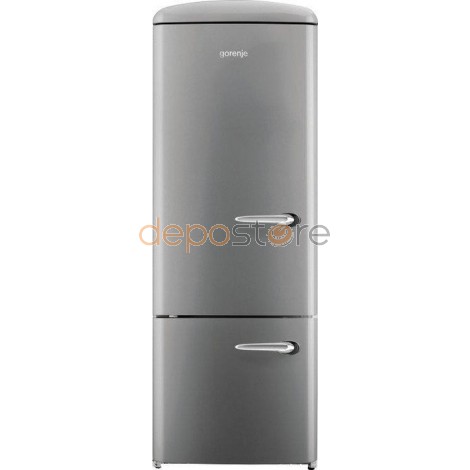 Gorenje RK60319OX-L A++, 170 cm, 304 liter, kombinált, alul fagyasztós retró hűtőszekrény, Szürke színben 